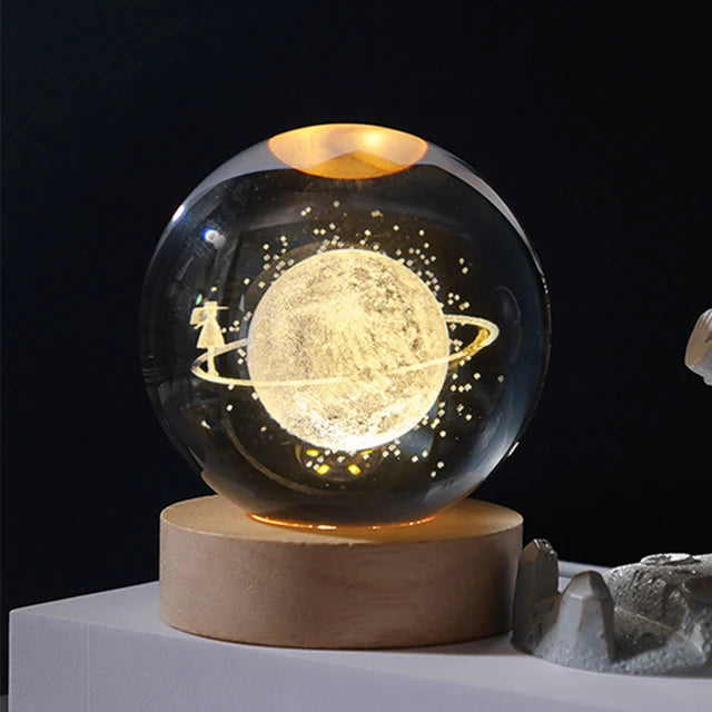 3D Crystal Ball Night Light | Moon, Astronaut, Galaxy