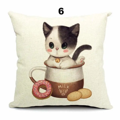 Cute 3D Retro Teacup Cat Cushion Covers