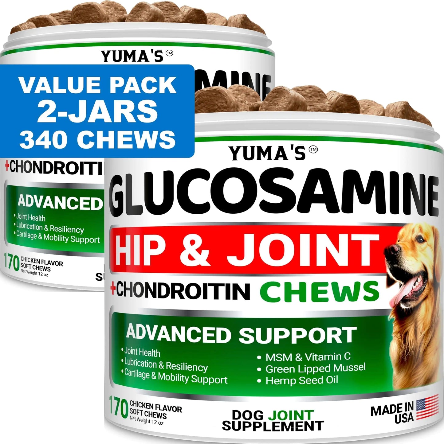 2 Pack Glucosamine for Dogs with Chondroitin Joint Pain Relief