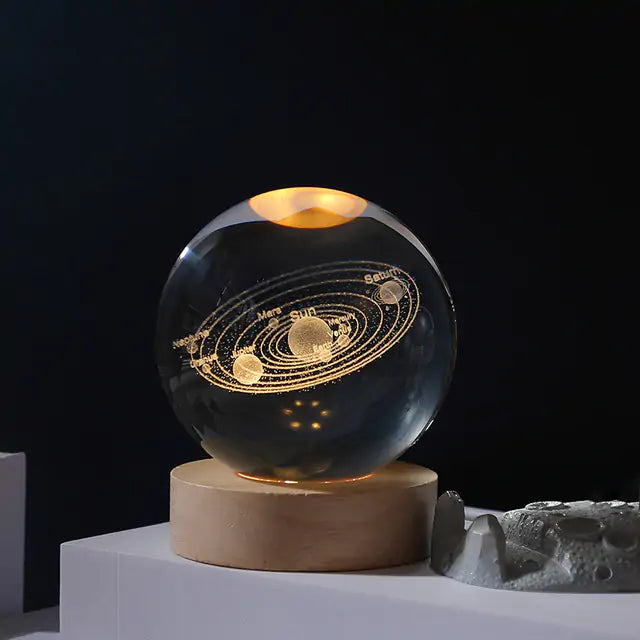 3D Laser Engraved Solar System Ball with LED Light Base