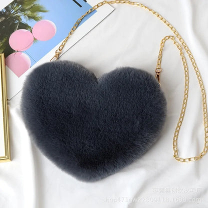 Heart Shaped Faux Fur Crossbody Wallet