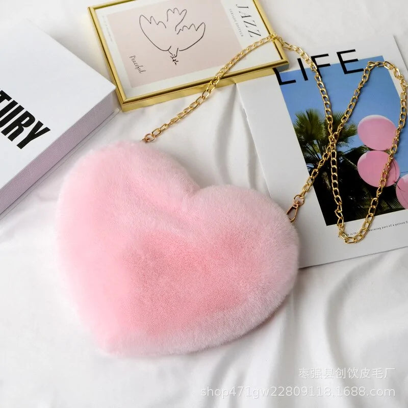 Heart Shaped Faux Fur Crossbody Wallet