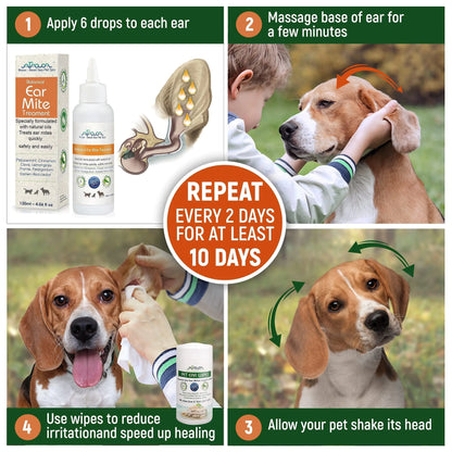 Natural Ear Mite Treatment for Adult Dogs & Cats Ear Mites Infection Cleaner