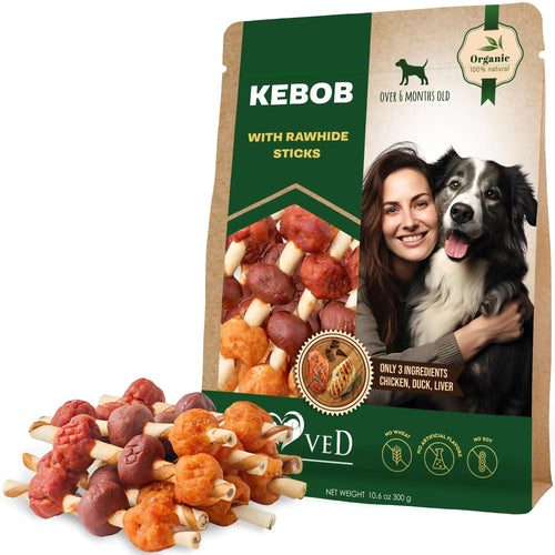 Dog Kebob Rawhide Treats with Duck and Chicken Human Grade Meat All Natural 10.6 oz