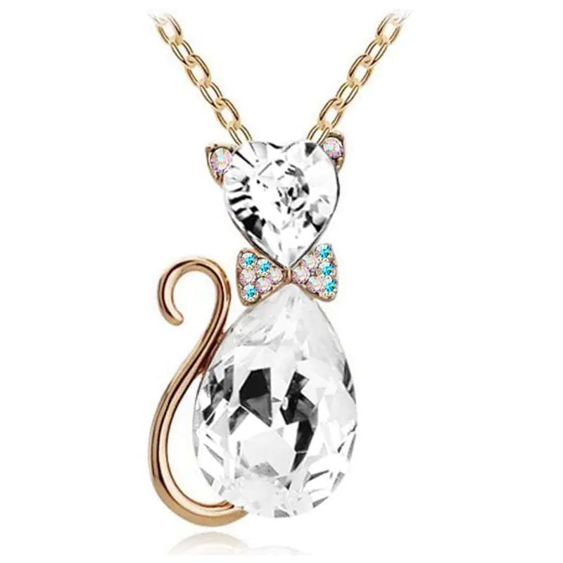 Heart Crystal Cat Pendant Necklace