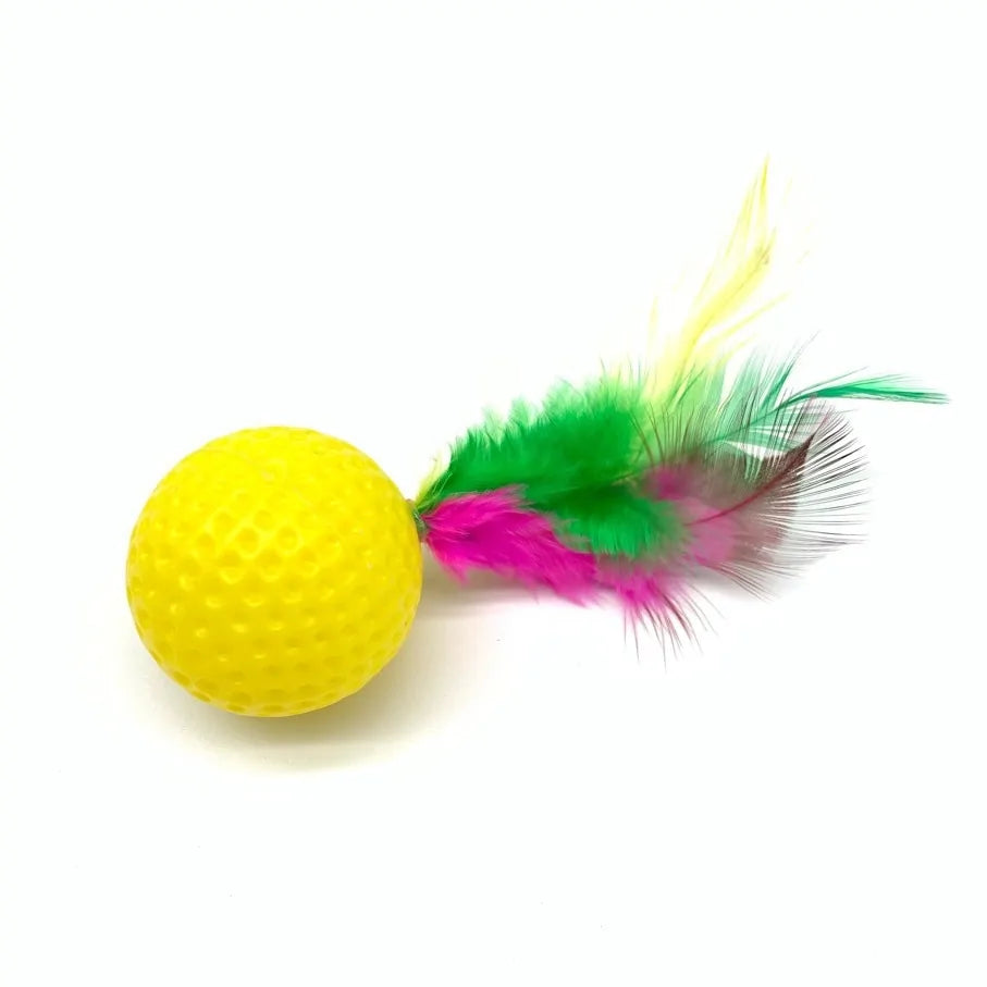 Cat's Plastic Golf Ball with Feather Toy - MeeowShop