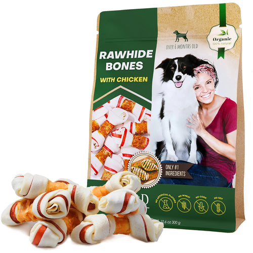 Dog Rawhide Bone Sticks Wrapped with Chicken Pet Natural Chew Treats Grain Free Snack