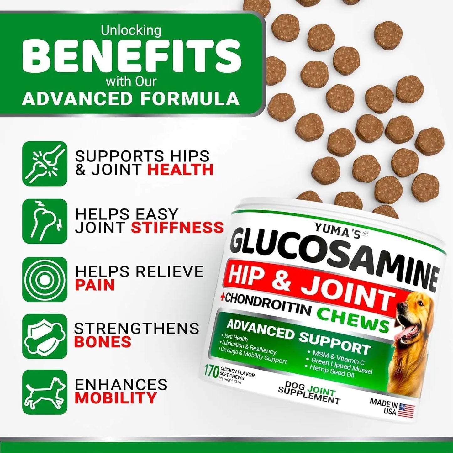 2 Pack Glucosamine for Dogs with Chondroitin Joint Pain Relief