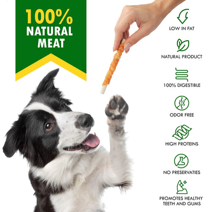 Dog Rawhide Sticks Wrapped with Chicken Pet Natural Chew Treats Grain Free Snack