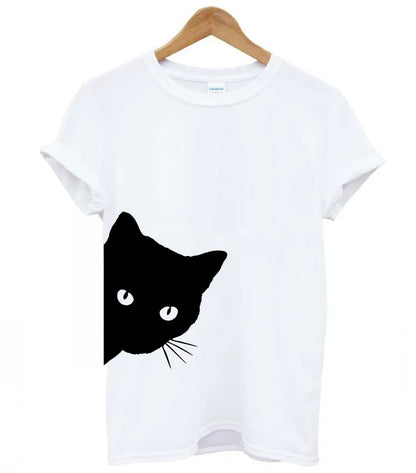 Cat Looking Out Side Print T-shirt