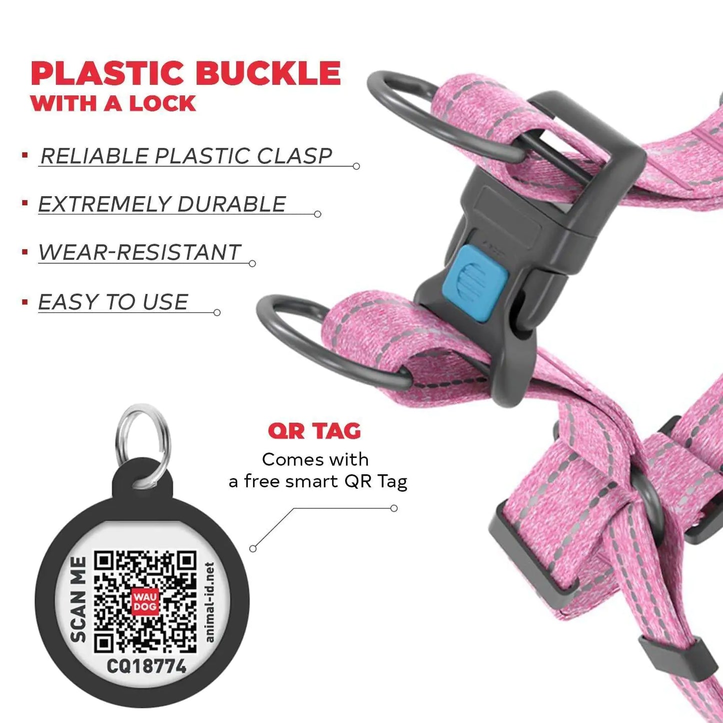 Dog's Pink Cotton Harness Eco Friendly Adjustable for Medium Dogs