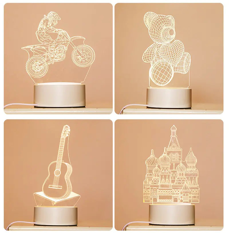 3D Lamp 3 Color Teddy Night Light