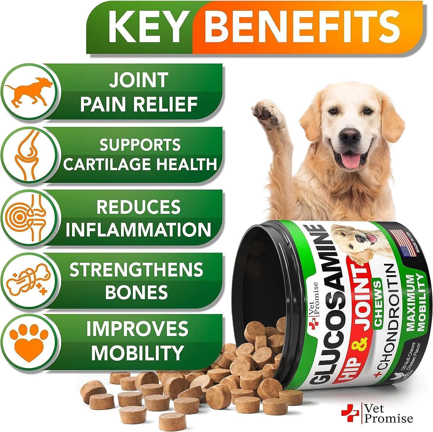 2 Pack Glucosamine Hip and Joint Supplement with Chondroitin 240 Chews for Dogs