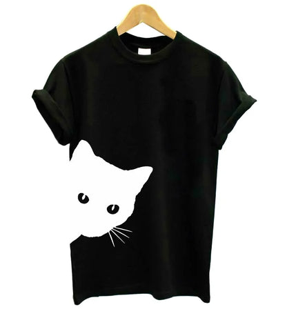 Cat Looking Out Side Print T-shirt