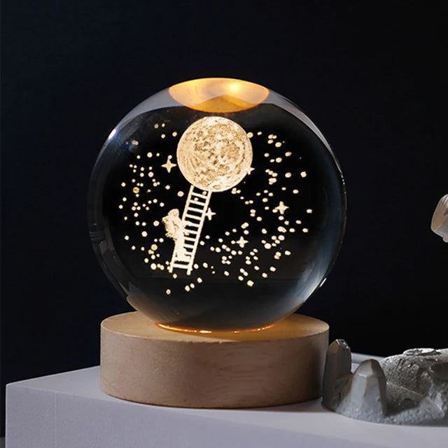 3D Crystal Ball Night Light | Moon, Astronaut, Galaxy