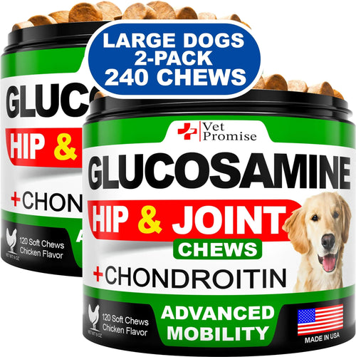 2 Pack Glucosamine Hip and Joint Supplement with Chondroitin 240 Chews for Dogs