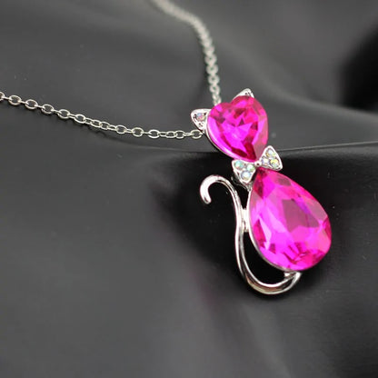 Heart Crystal Cat Pendant Necklace