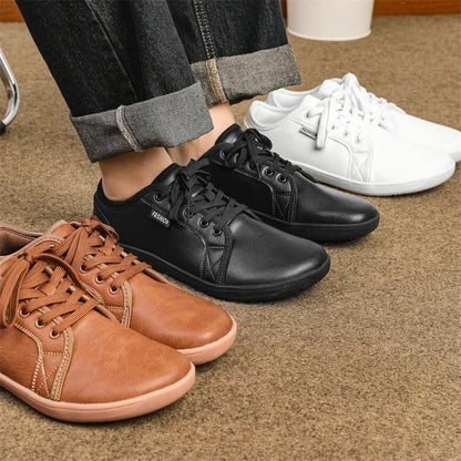 Mens Leather Wide Barefoot Shoes Unisex Plus Size Male Outdoor Minimalist Sneakers Women Zero Drop Casual Comfort Walking Flats