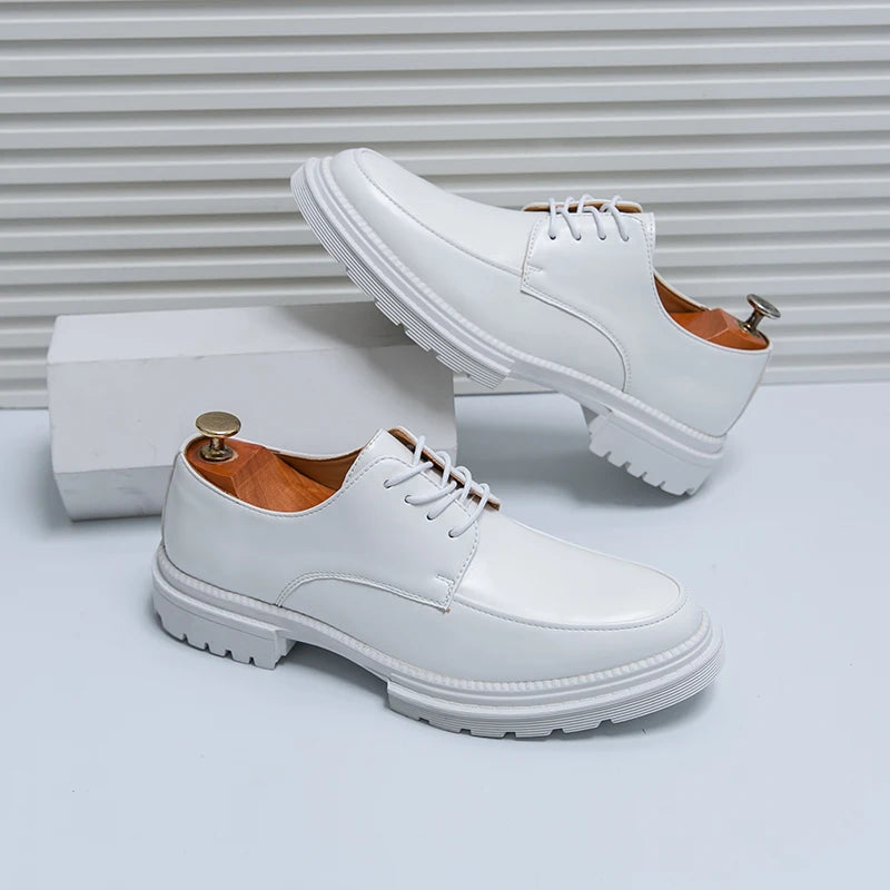 Mens Oxford White Leather Shoes Whole Luxury Formal Business Wedding Dress Shoes for men Thick bottom Casual Original Moccasins