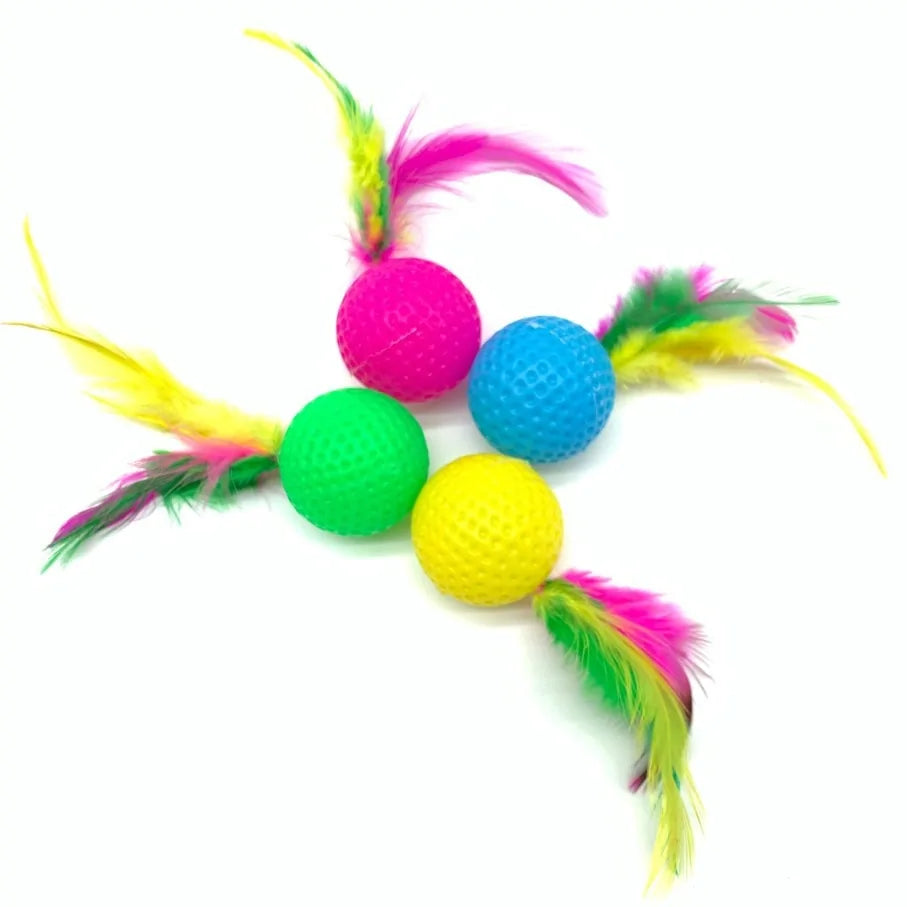 Cat's Plastic Golf Ball with Feather Toy - MeeowShop