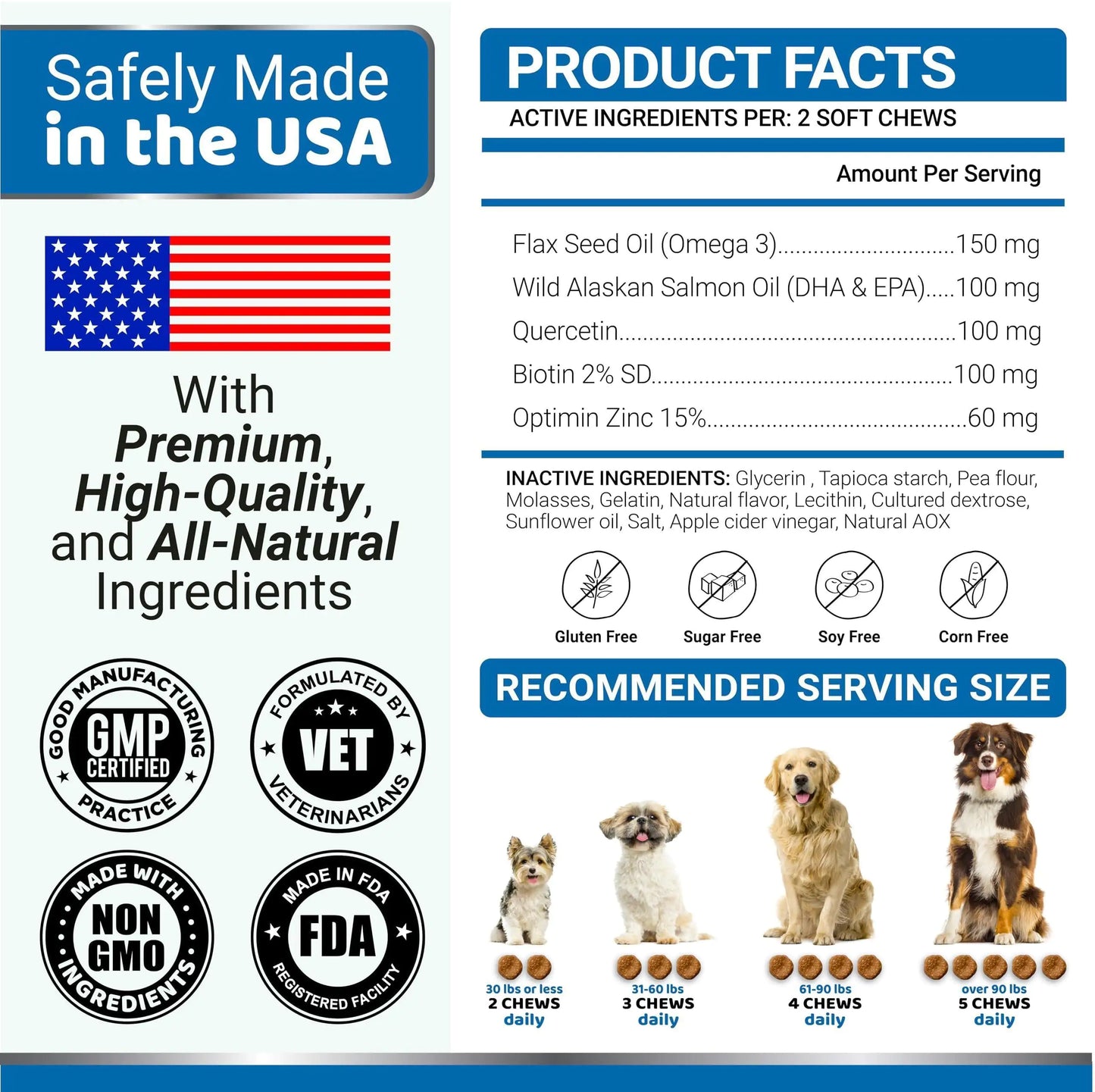 Omega 3 Fish Oil for Dogs 170 Chews Skin and Coat Supplement 170 Chews