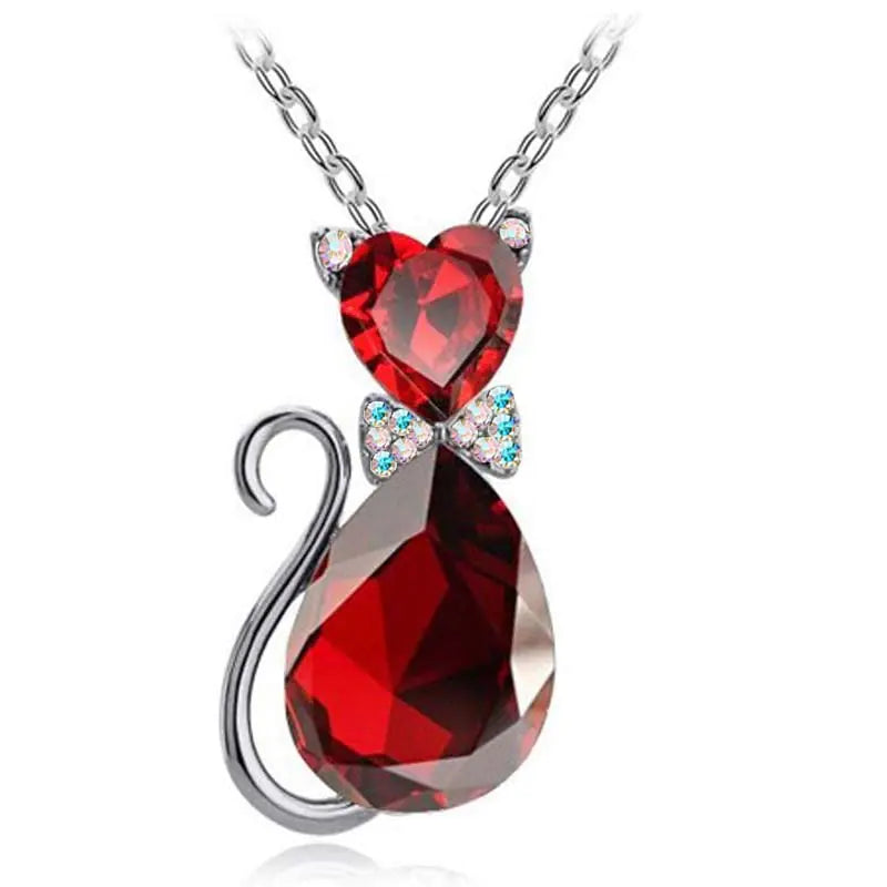 Heart Crystal Cat Pendant Necklace