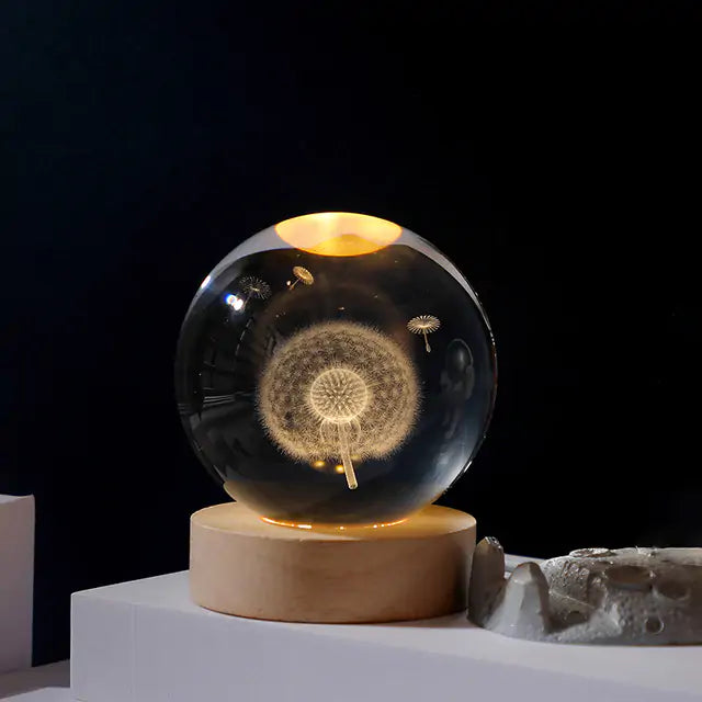 3D Laser Engraved Solar System Ball with LED Light Base