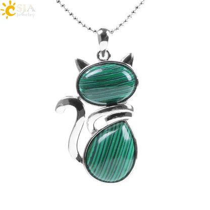 Cat Shape Natural Stone Necklaces With Beads Chain