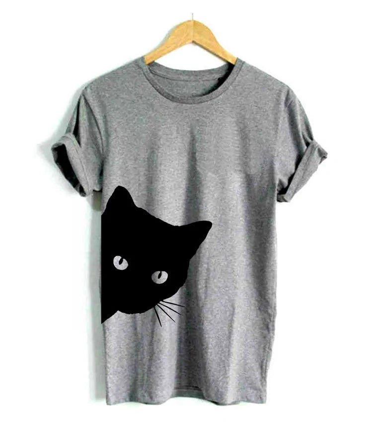 Cat Looking Out Side Print T-shirt