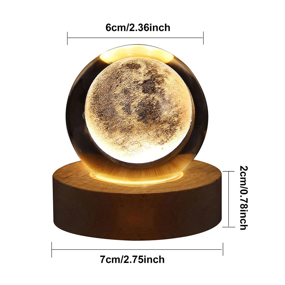 3D Crystal Ball Night Light | Moon, Astronaut, Galaxy