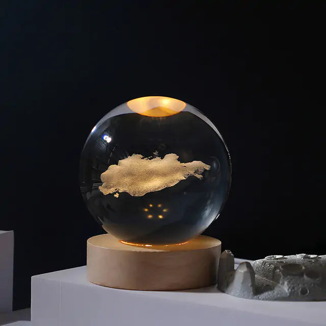 3D Laser Engraved Solar System Ball with LED Light Base