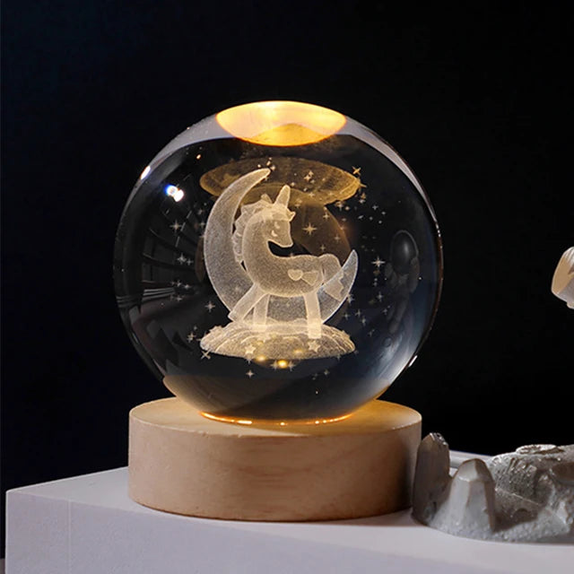 3D Crystal Ball Night Light | Moon, Astronaut, Galaxy