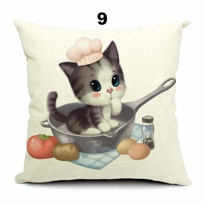 Cute 3D Retro Teacup Cat Cushion Covers