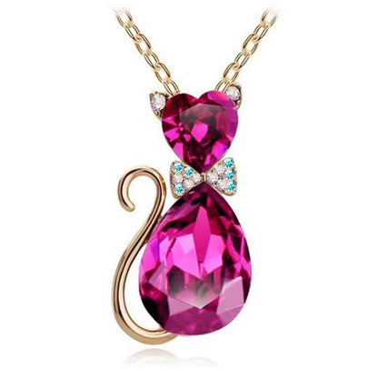 Heart Crystal Cat Pendant Necklace