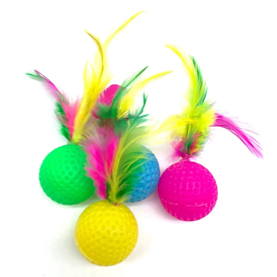 Cat's Plastic Golf Ball with Feather Toy - MeeowShop