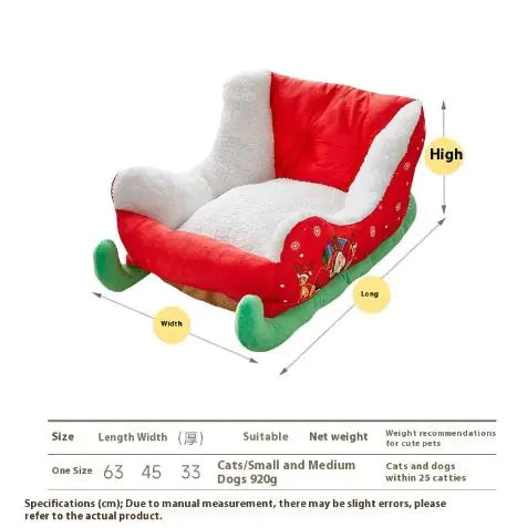 Pet's Cozy Christmas Sleigh Bed