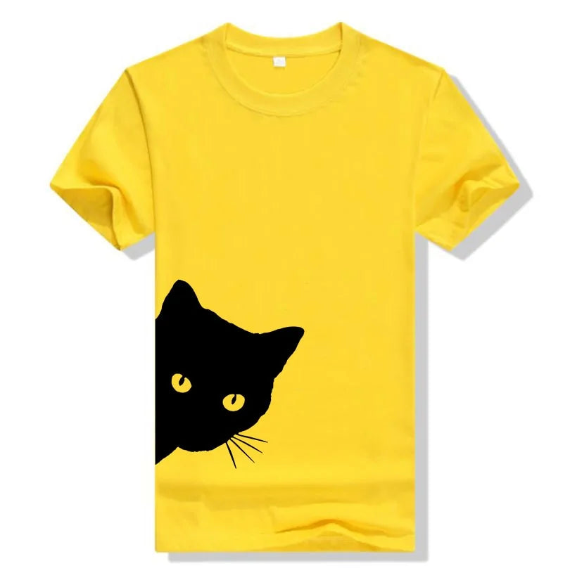 Cat Looking Out Side Print T-shirt