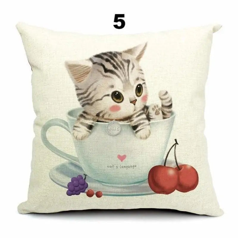 Cute 3D Retro Teacup Cat Cushion Covers