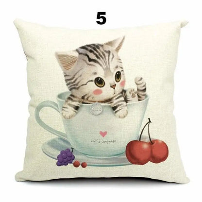 Cute 3D Retro Teacup Cat Cushion Covers