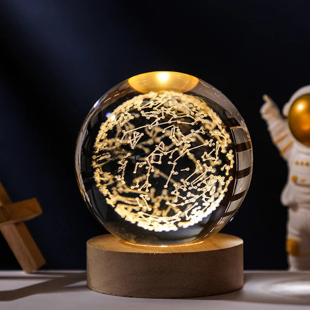 3D Crystal Ball Night Light | Moon, Astronaut, Galaxy